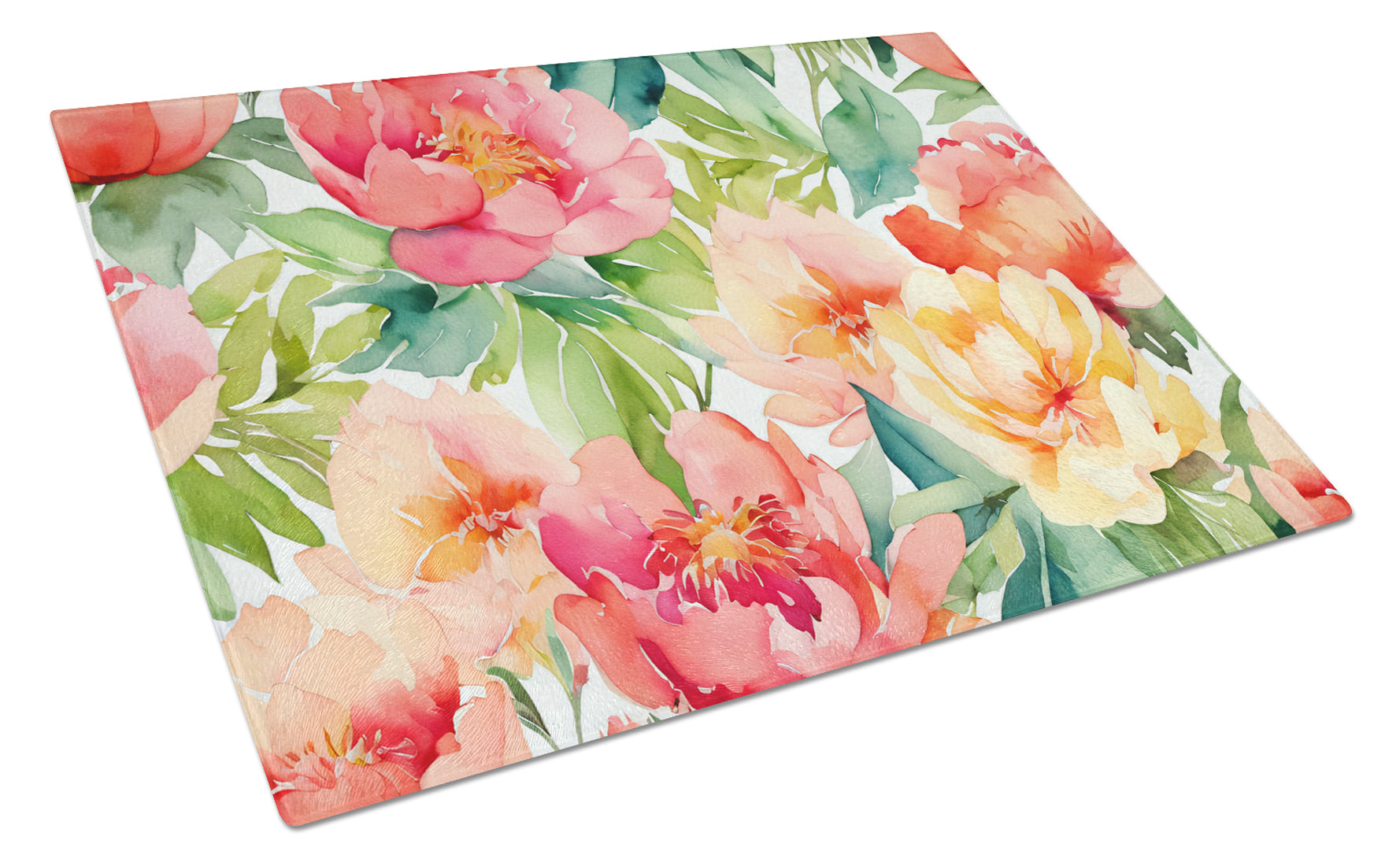 Buy this Indiana Peonies in Watercolor Glass Cutting Board