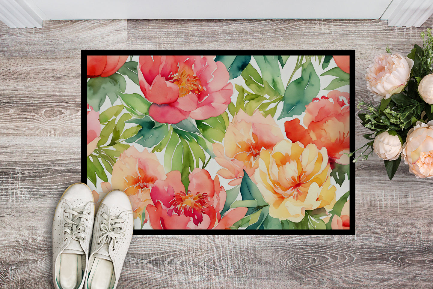 Indiana Peonies in Watercolor Doormat