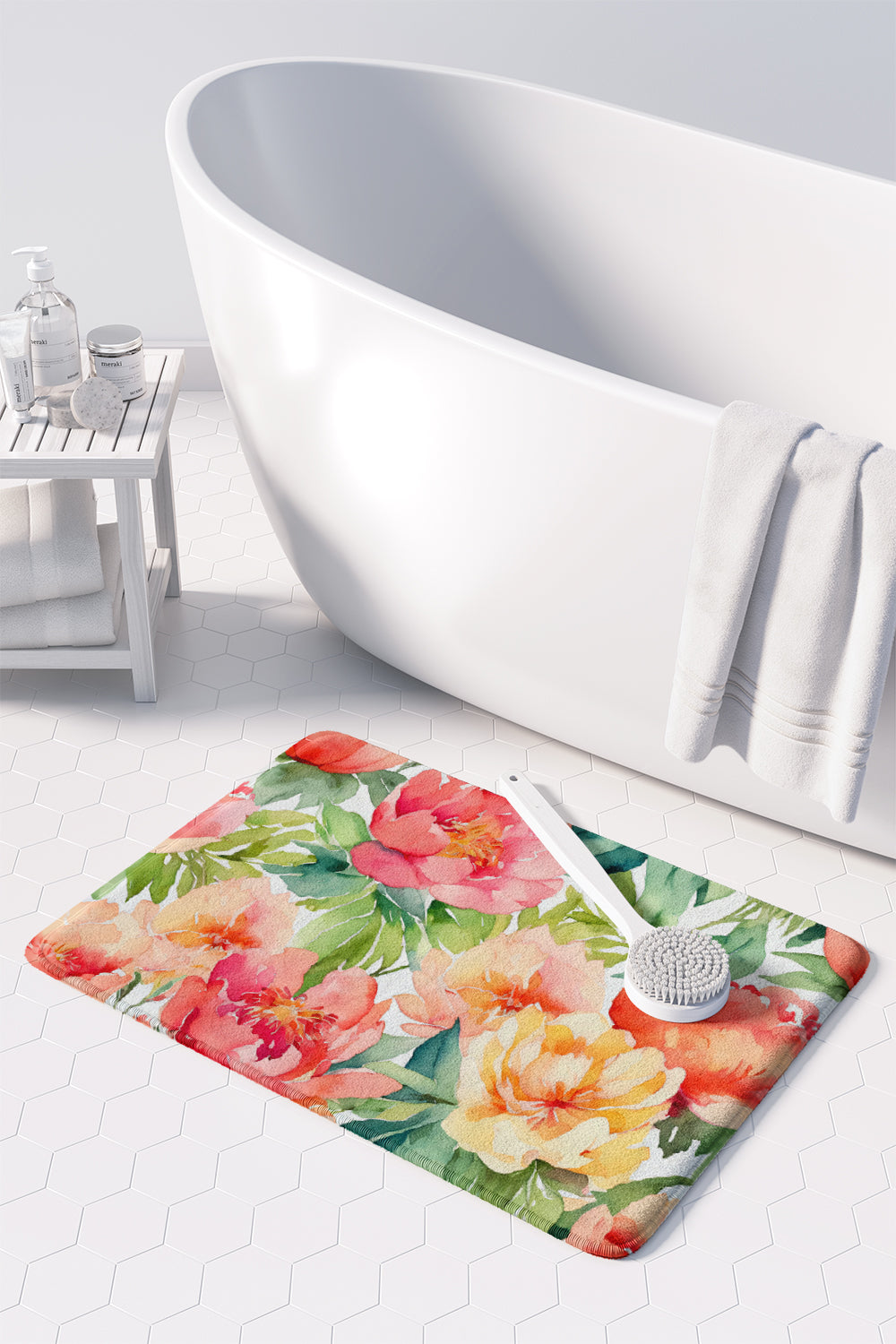 Indiana Peonies in Watercolor Memory Foam Kitchen Mat