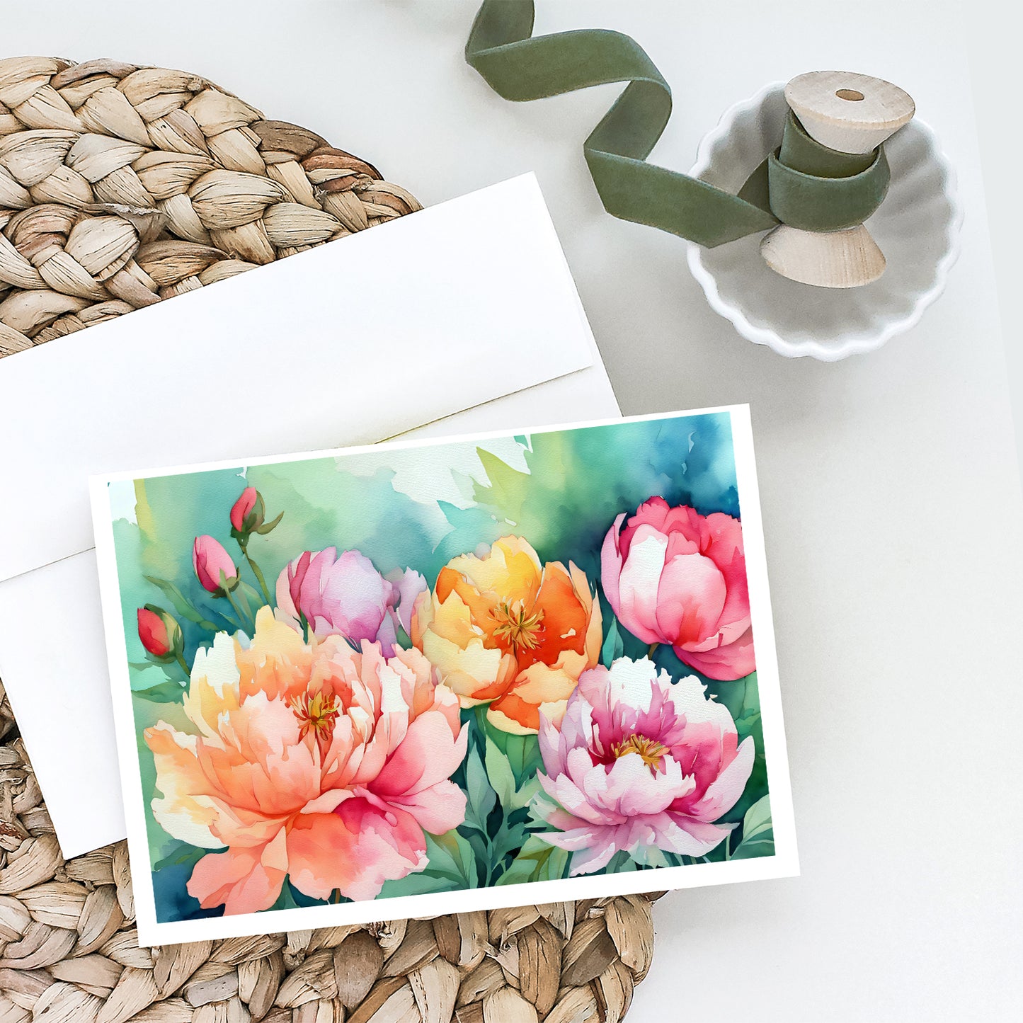 Indiana Peonies in Watercolor Greeting Cards Pack of 8