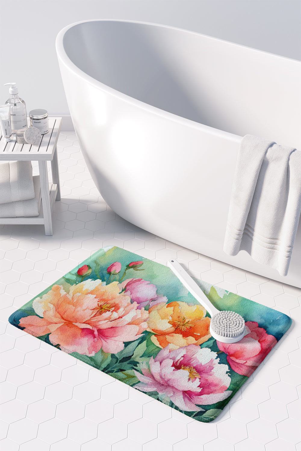 Indiana Peonies in Watercolor Memory Foam Kitchen Mat