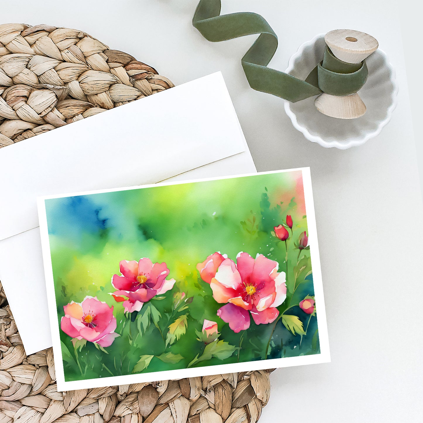 Iowa Wild Prairie Roses in Watercolor Greeting Cards Pack of 8