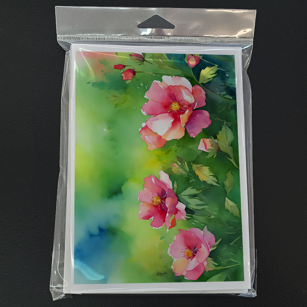 Iowa Wild Prairie Roses in Watercolor Greeting Cards Pack of 8