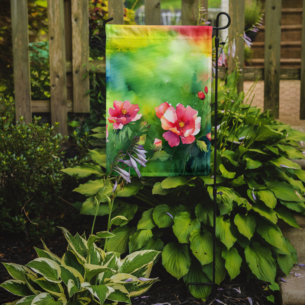 Iowa Wild Prairie Roses in Watercolor Garden Flag