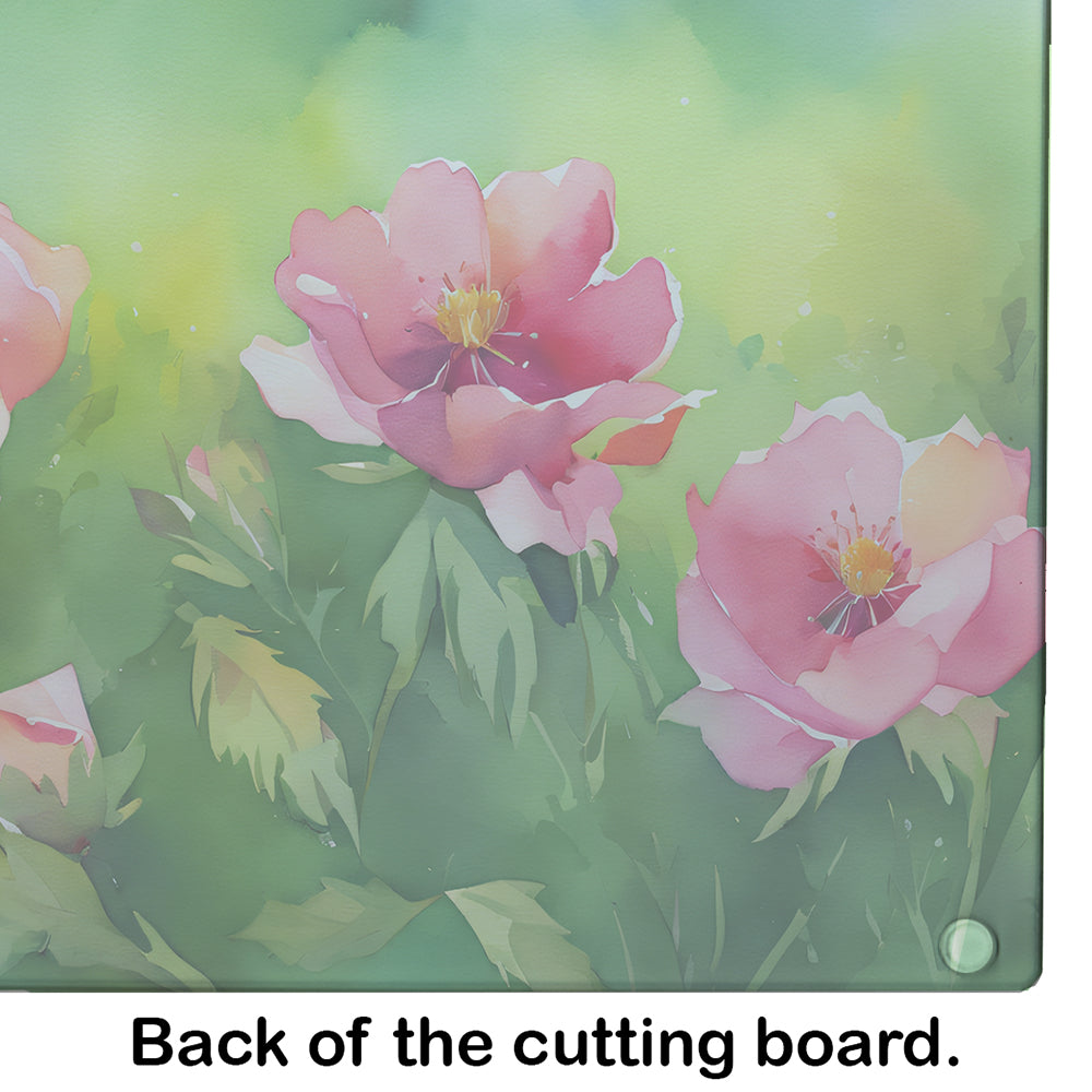 Iowa Wild Prairie Roses in Watercolor Glass Cutting Board