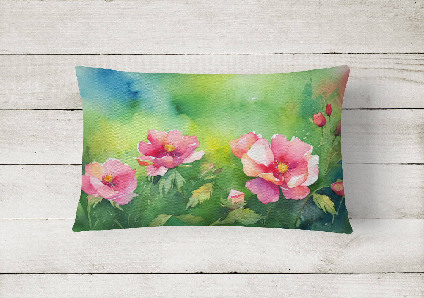 Iowa Wild Prairie Roses in Watercolor Throw Pillow