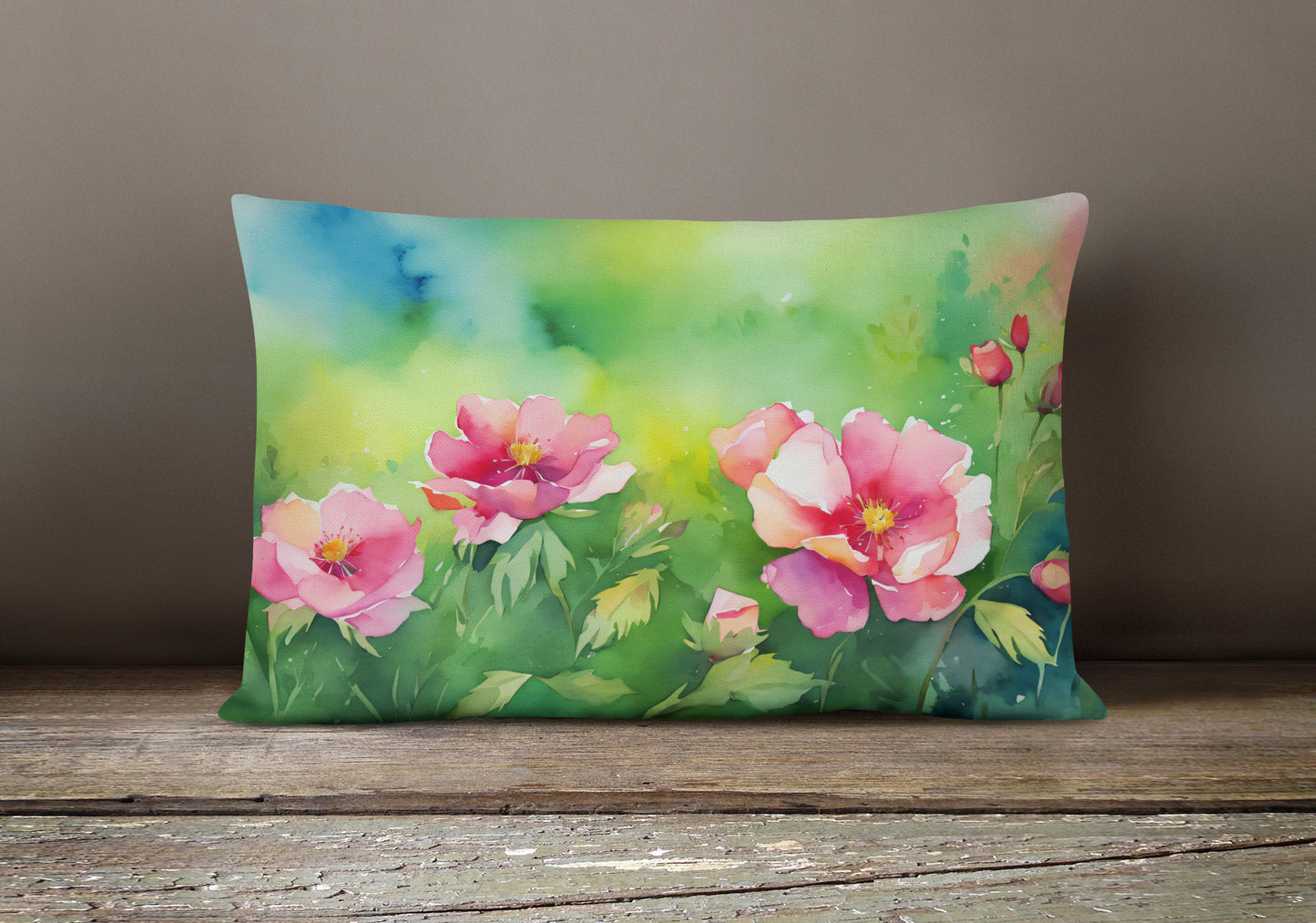 Iowa Wild Prairie Roses in Watercolor Throw Pillow