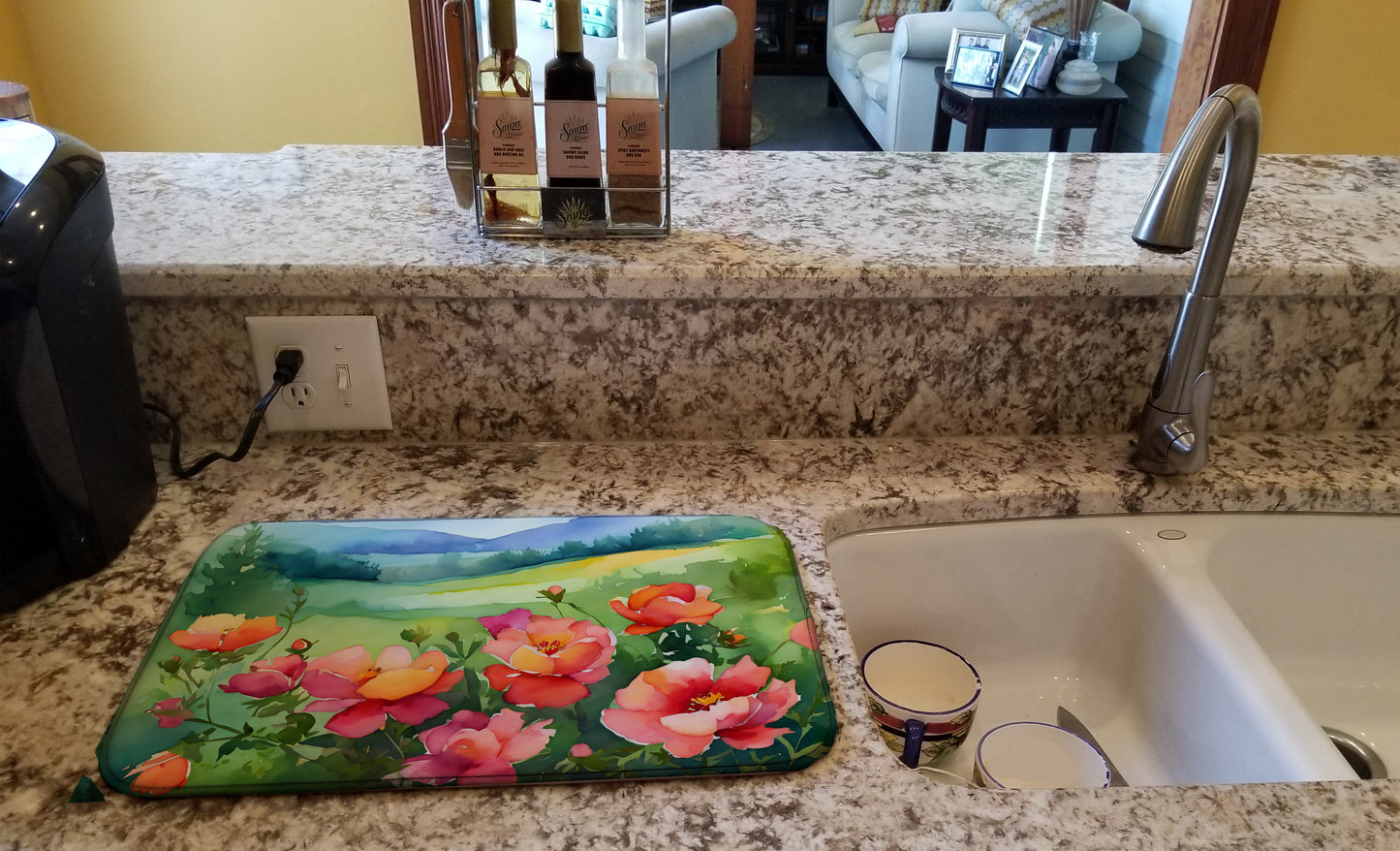 Iowa Wild Prairie Roses in Watercolor Dish Drying Mat