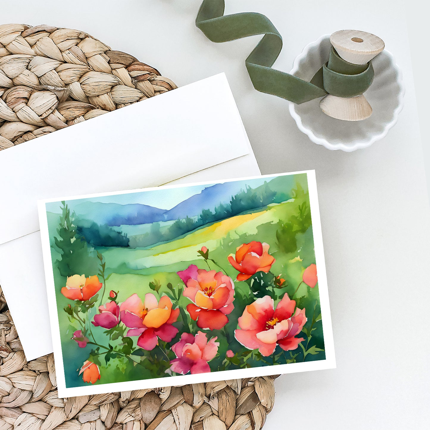 Iowa Wild Prairie Roses in Watercolor Greeting Cards Pack of 8