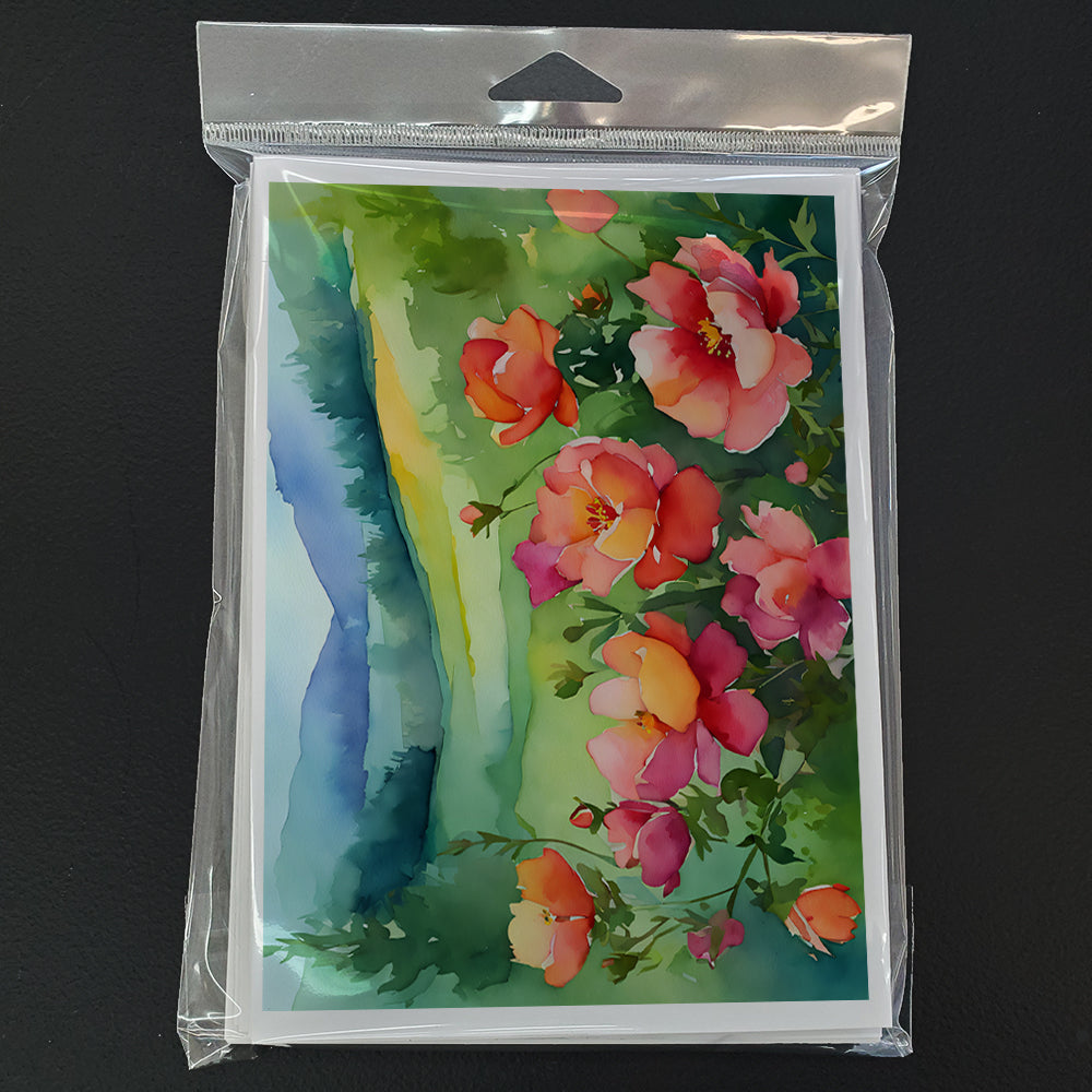 Iowa Wild Prairie Roses in Watercolor Greeting Cards Pack of 8