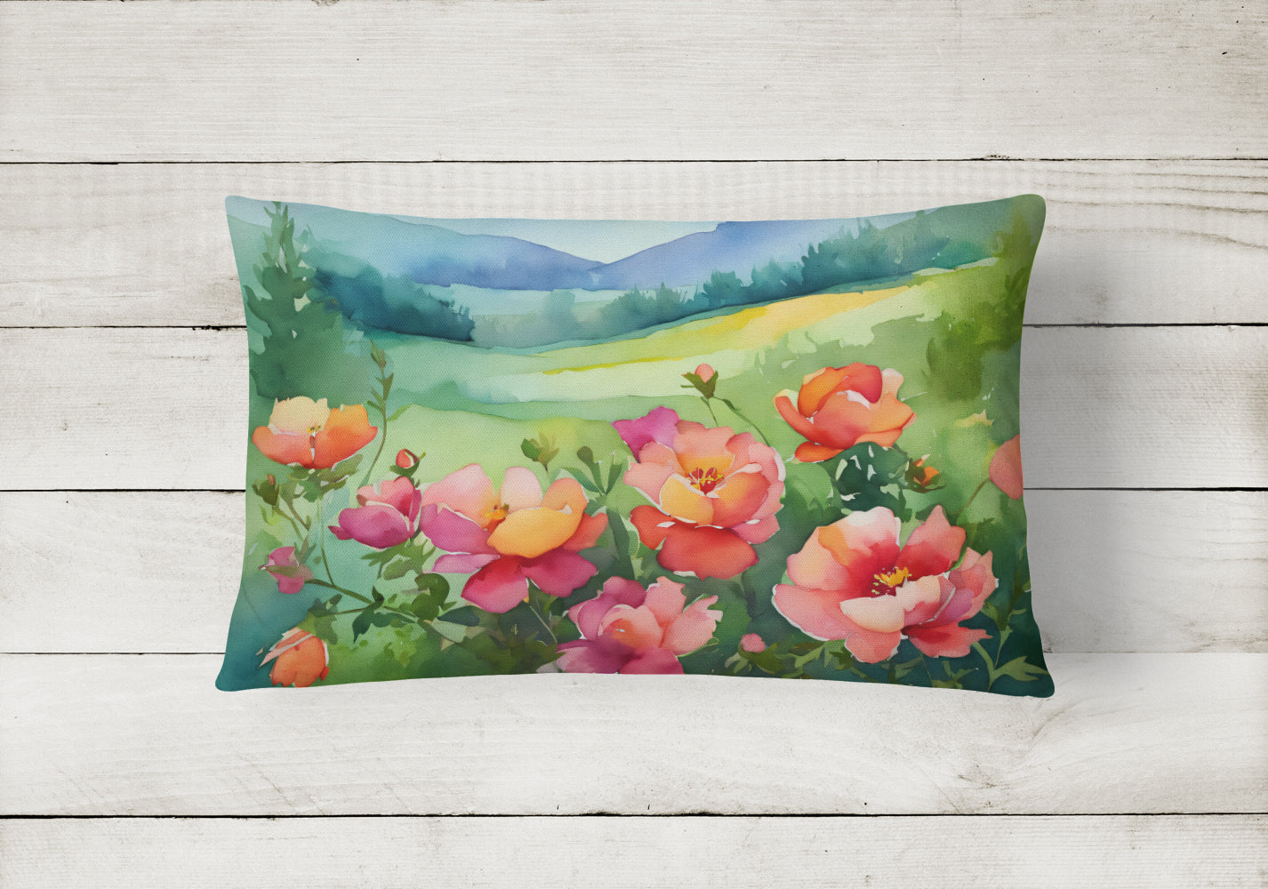 Iowa Wild Prairie Roses in Watercolor Throw Pillow