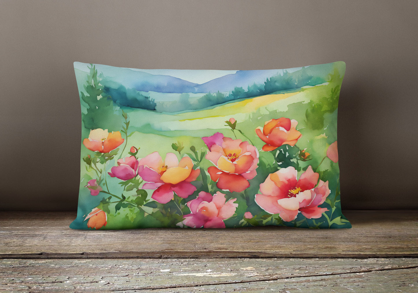 Iowa Wild Prairie Roses in Watercolor Throw Pillow