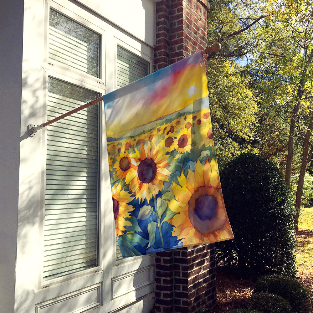 Kansas Sunflowers in Watercolor House Flag