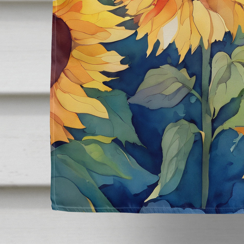 Kansas Sunflowers in Watercolor House Flag