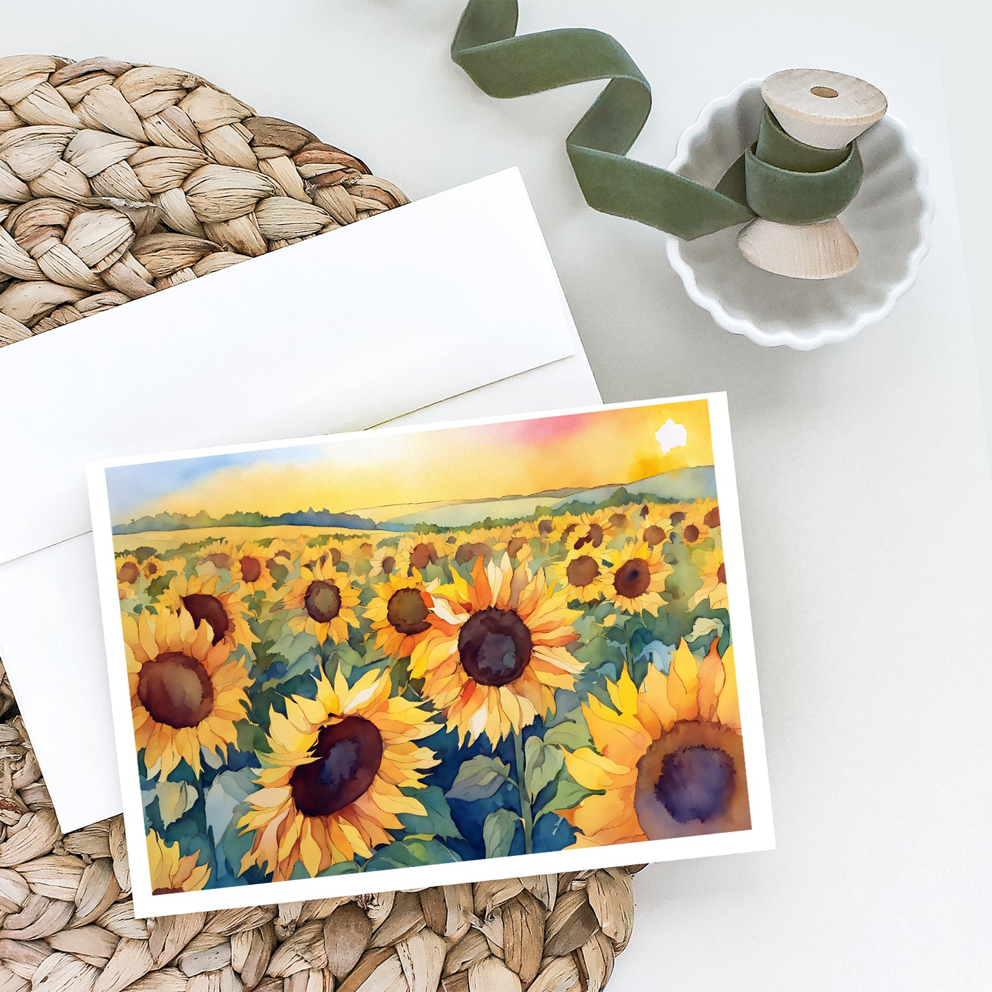 Kansas Sunflowers in Watercolor Greeting Cards Pack of 8