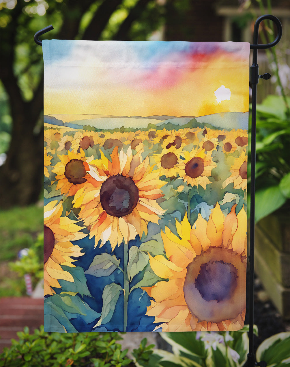 Kansas Sunflowers in Watercolor Garden Flag