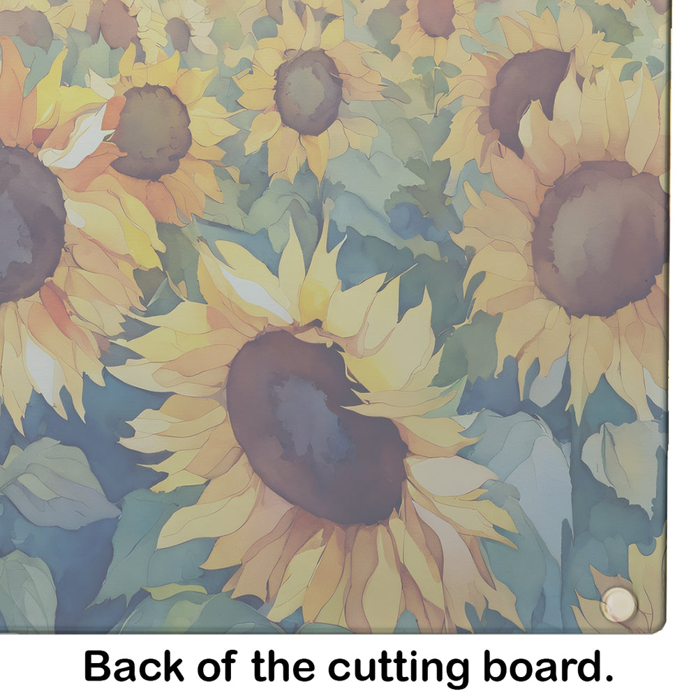 Kansas Sunflowers in Watercolor Glass Cutting Board