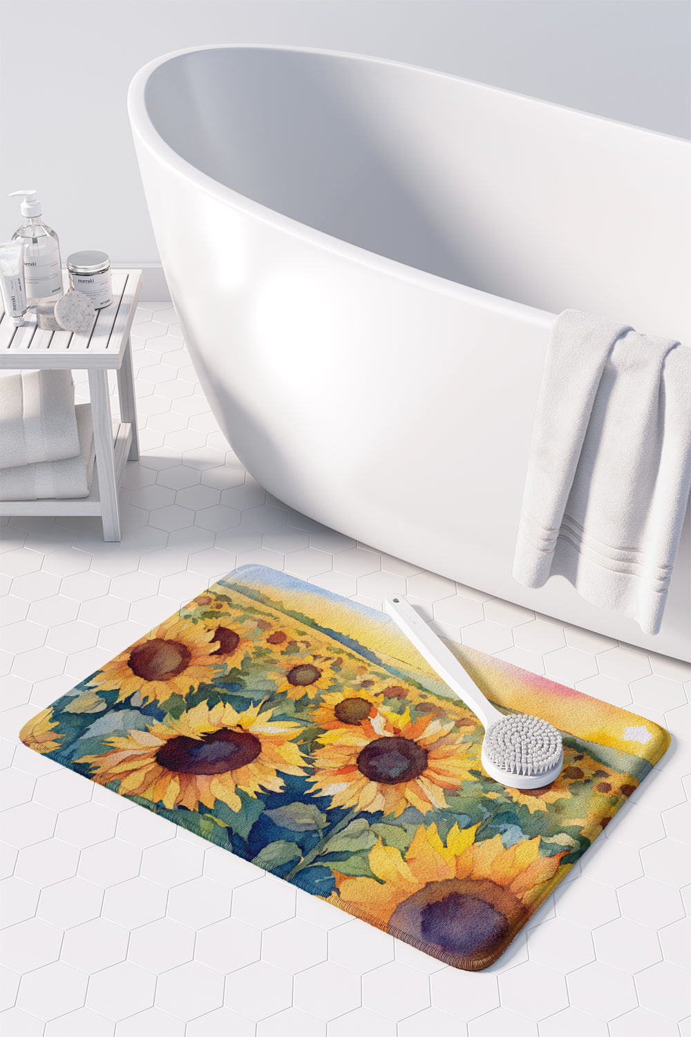 Kansas Sunflowers in Watercolor Memory Foam Kitchen Mat