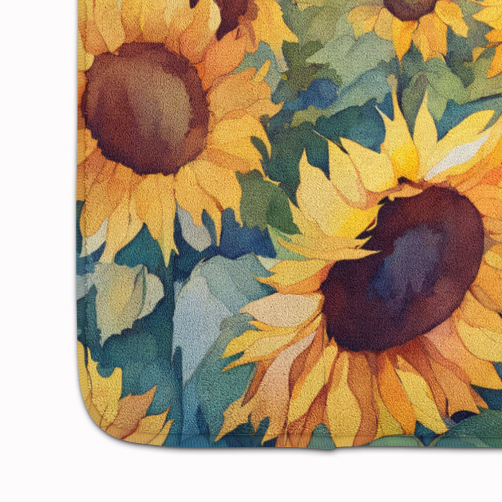 Kansas Sunflowers in Watercolor Memory Foam Kitchen Mat