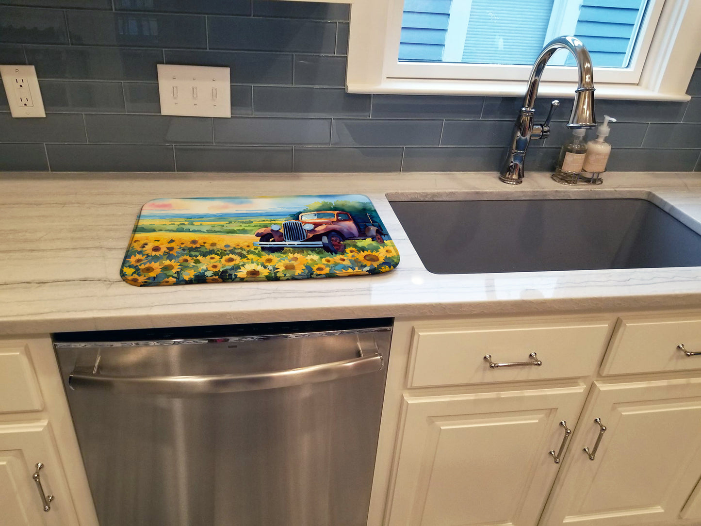 Kansas Sunflowers in Watercolor Dish Drying Mat