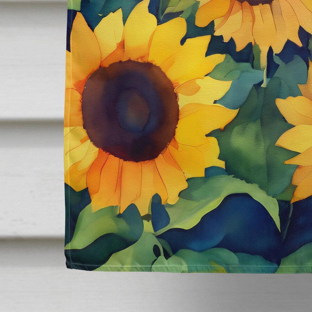Kansas Sunflowers in Watercolor House Flag