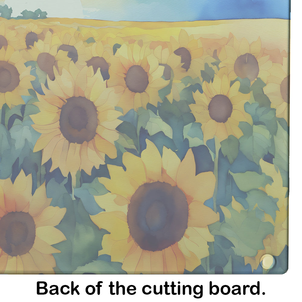 Kansas Sunflowers in Watercolor Glass Cutting Board