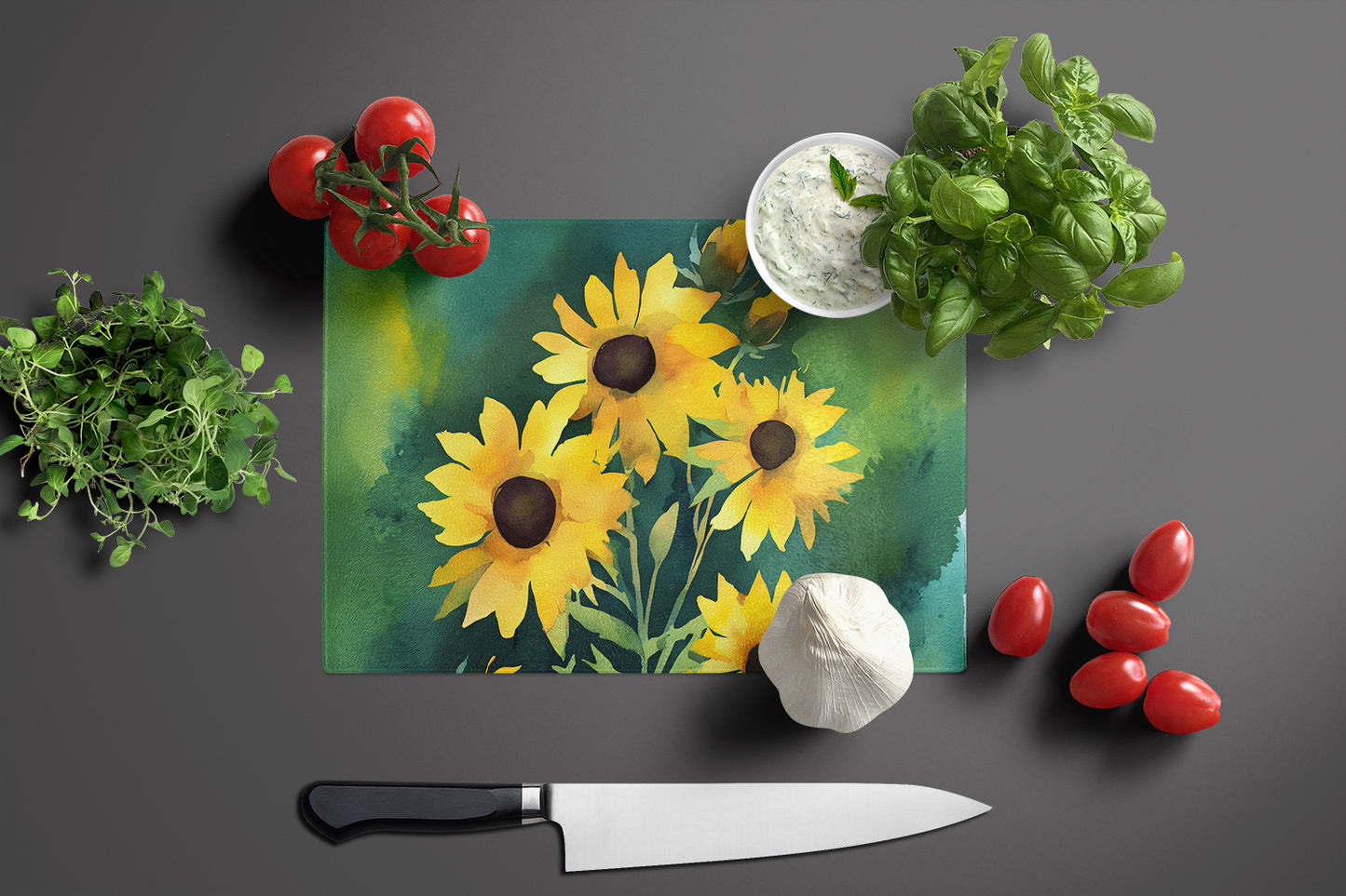 Kentucky Goldenrod in Watercolor Glass Cutting Board