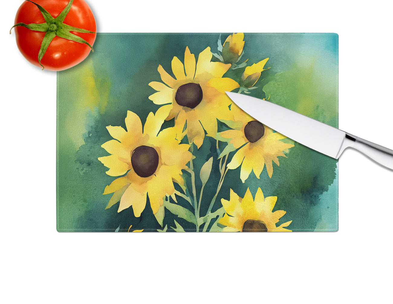 Kentucky Goldenrod in Watercolor Glass Cutting Board