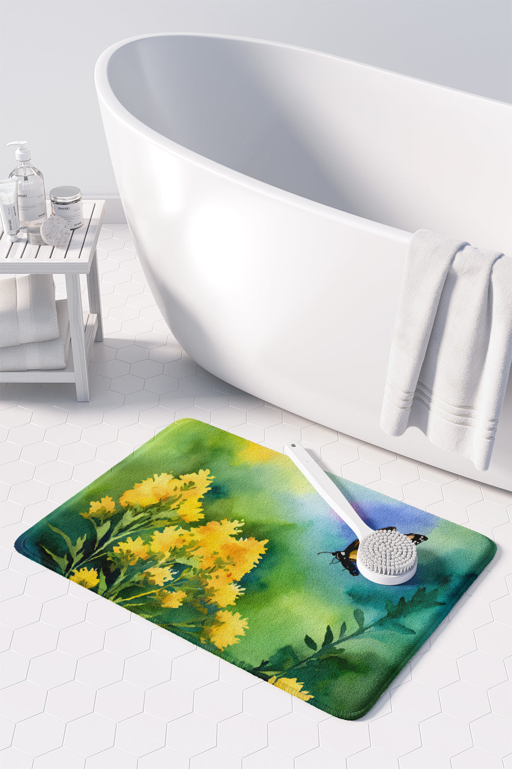 Kentucky Goldenrod in Watercolor Memory Foam Kitchen Mat