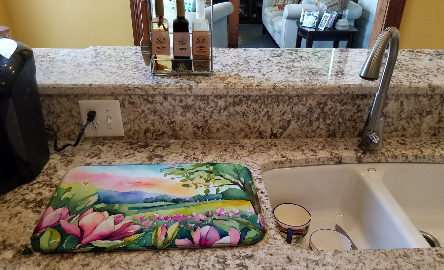 Louisiana Magnolias in Watercolor Dish Drying Mat