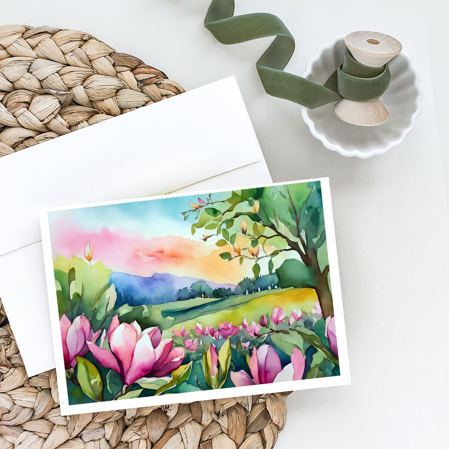 Louisiana Magnolias in Watercolor Greeting Cards Pack of 8