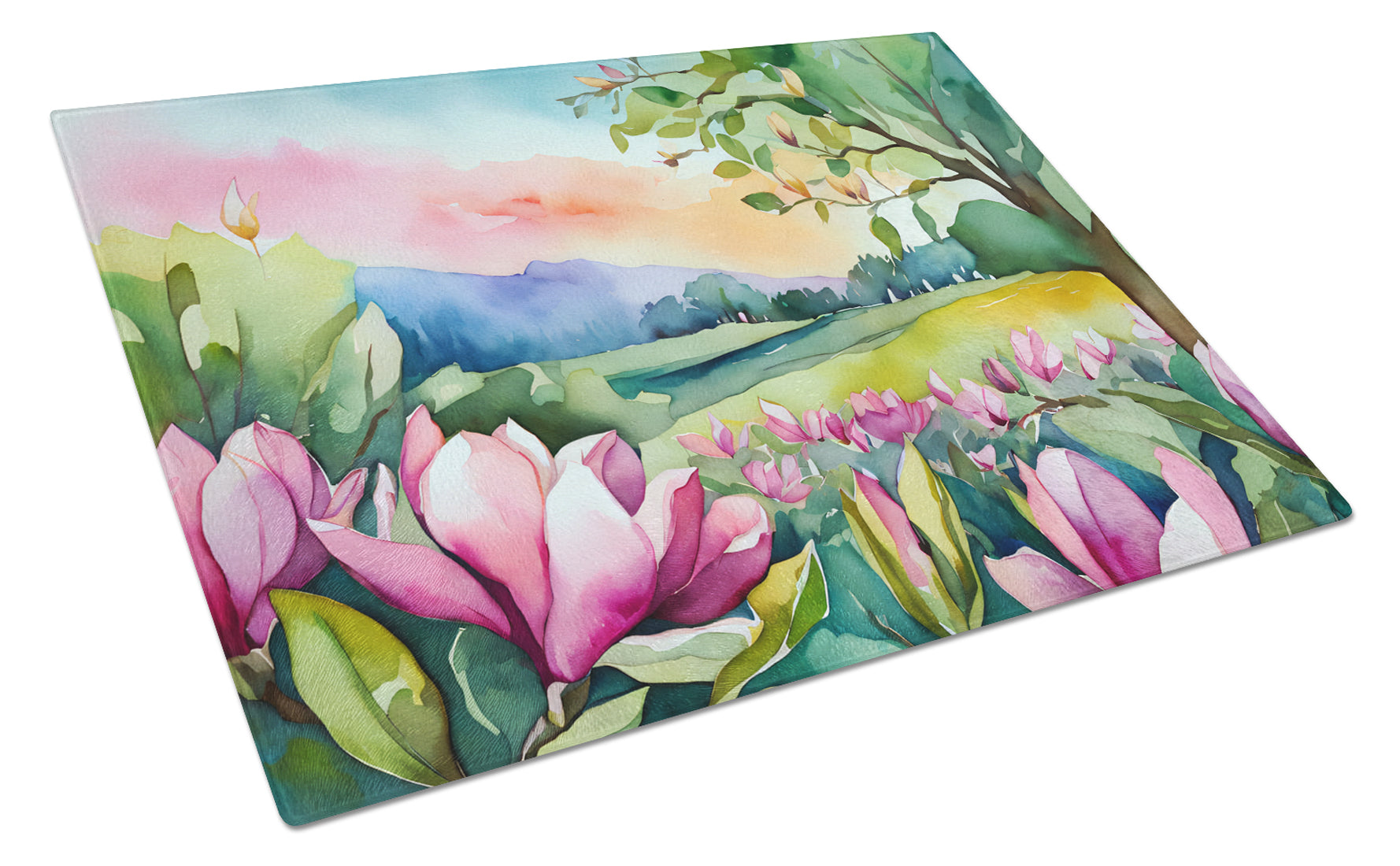 Buy this Louisiana Magnolias in Watercolor Glass Cutting Board