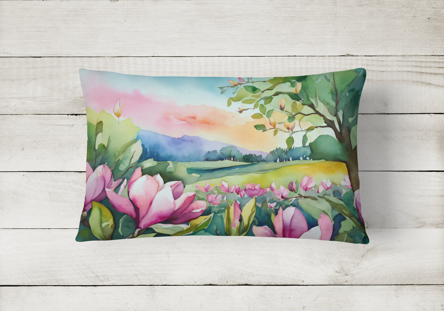 Louisiana Magnolias in Watercolor Throw Pillow