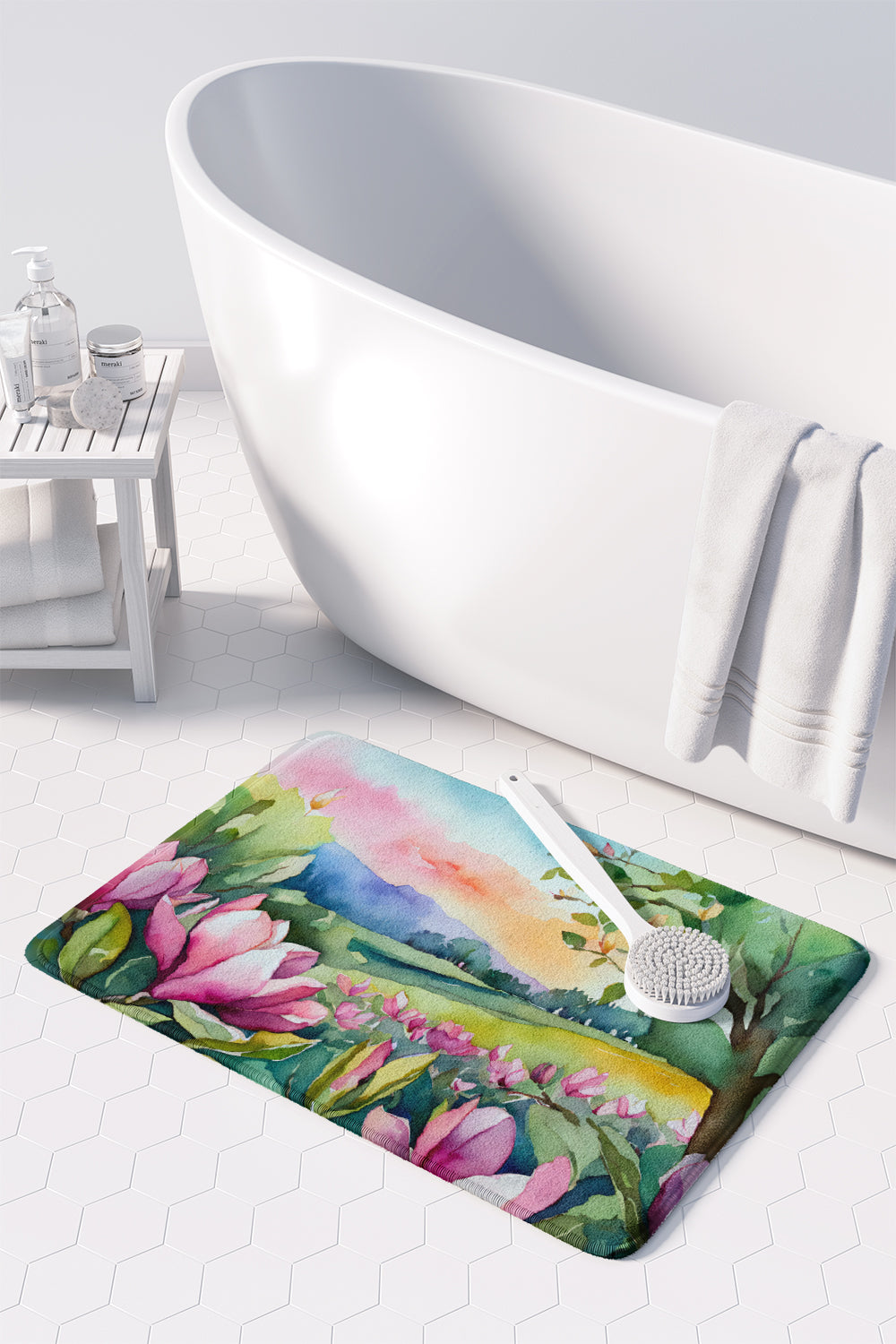 Louisiana Magnolias in Watercolor Memory Foam Kitchen Mat