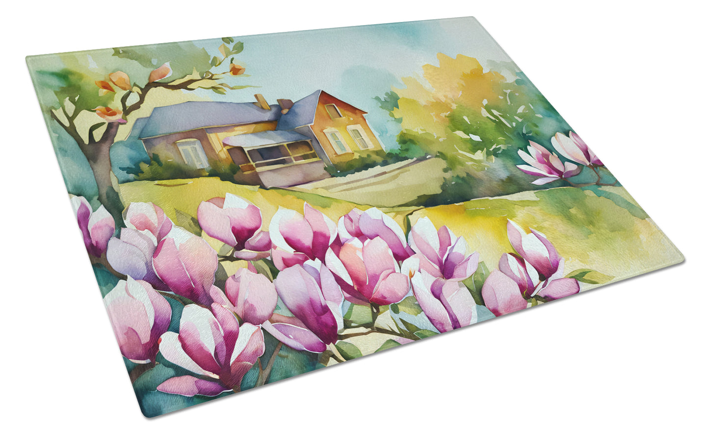 Buy this Louisiana Magnolias in Watercolor Glass Cutting Board