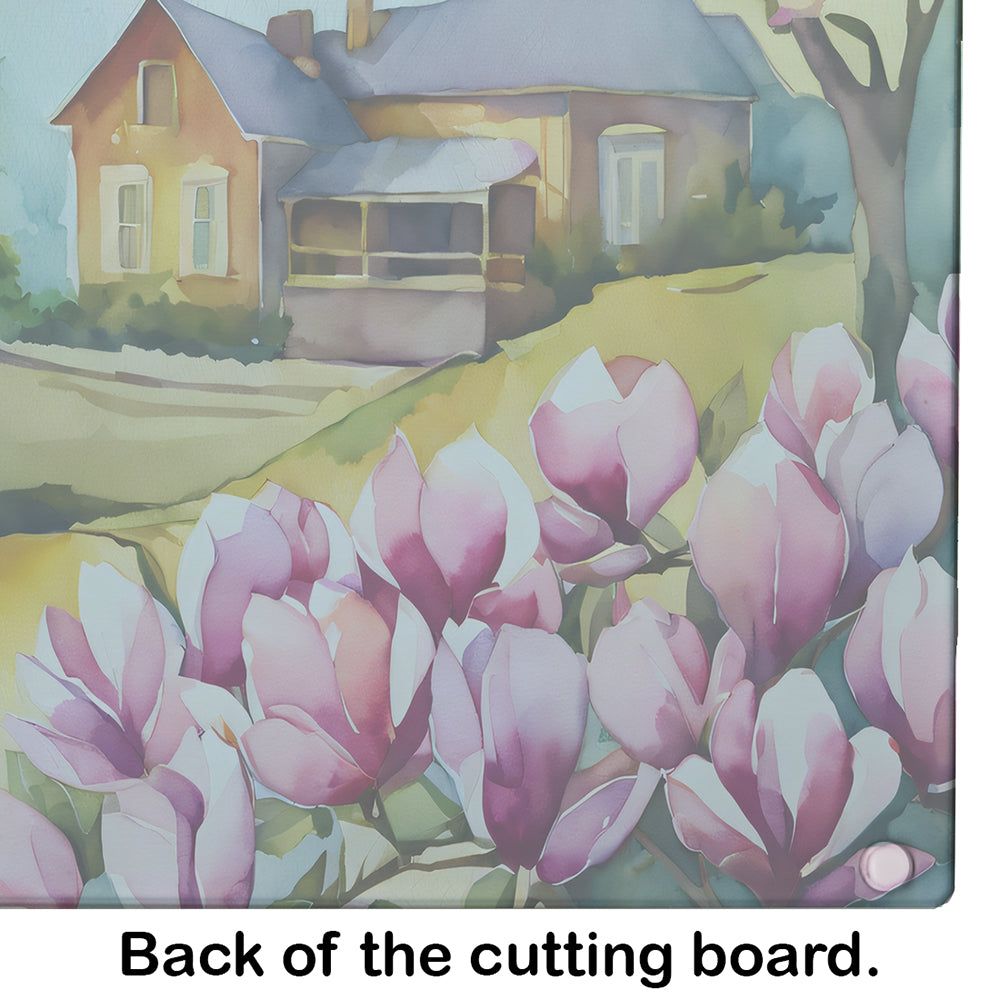 Louisiana Magnolias in Watercolor Glass Cutting Board