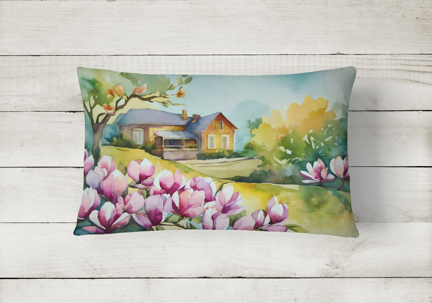 Louisiana Magnolias in Watercolor Throw Pillow