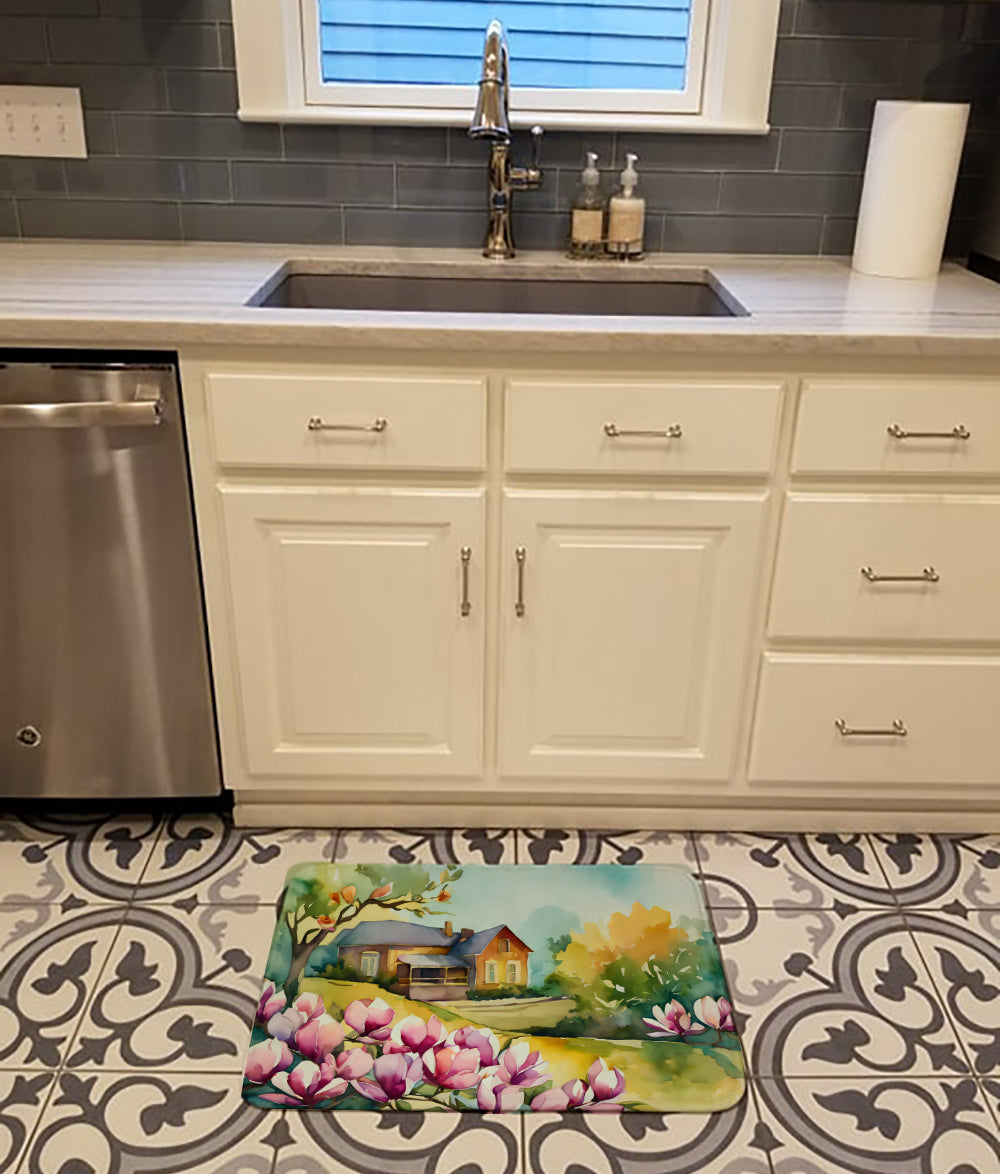 Louisiana Magnolias in Watercolor Memory Foam Kitchen Mat