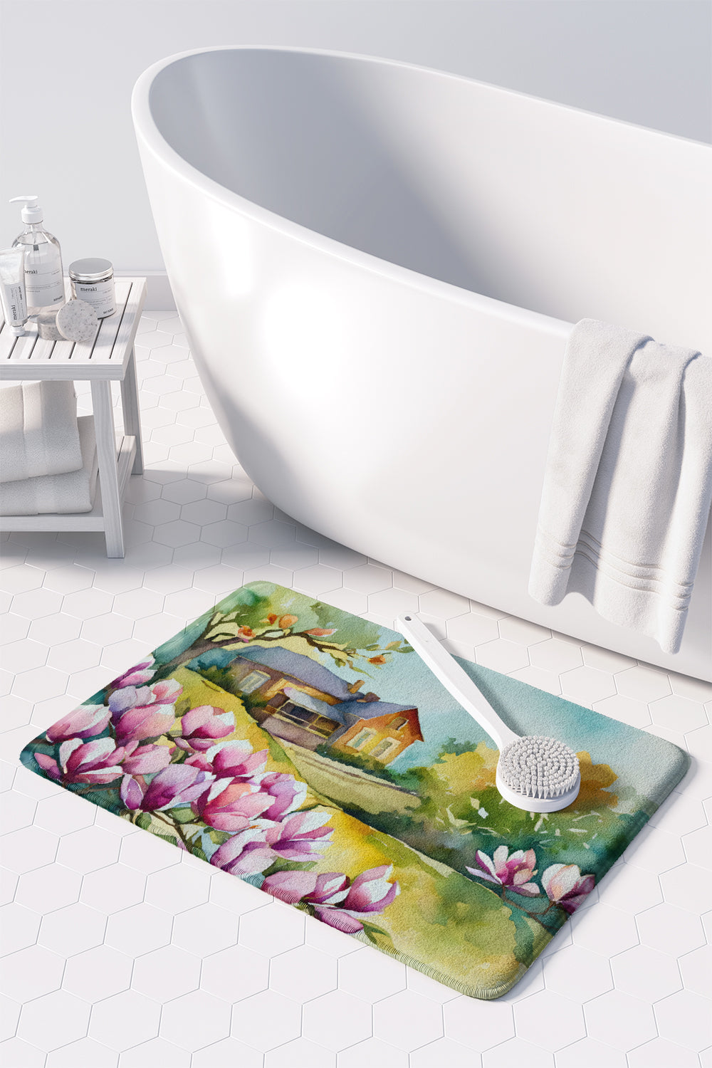 Louisiana Magnolias in Watercolor Memory Foam Kitchen Mat
