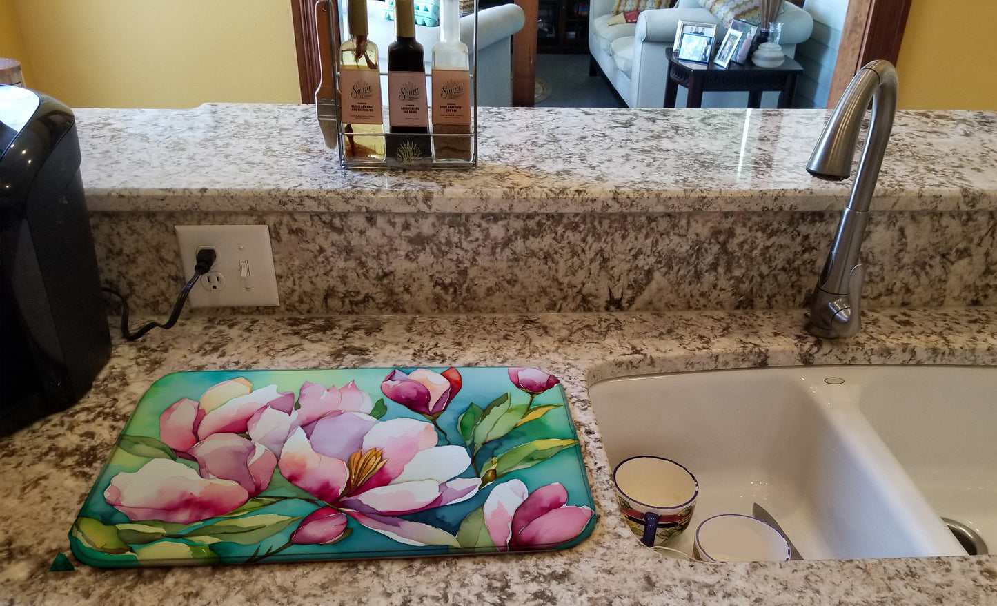 Louisiana Magnolias in Watercolor Dish Drying Mat