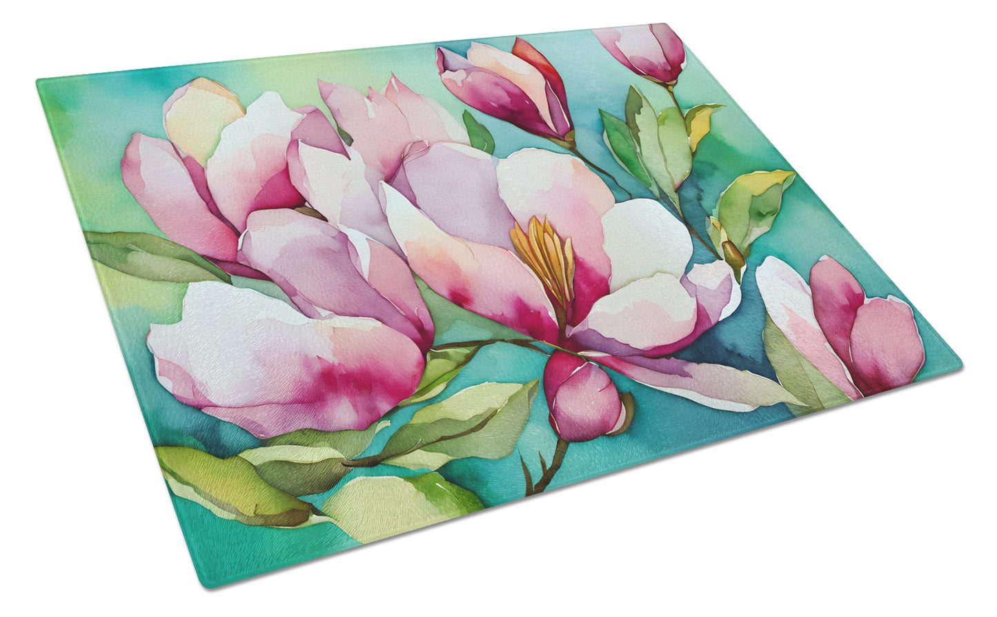 Buy this Louisiana Magnolias in Watercolor Glass Cutting Board