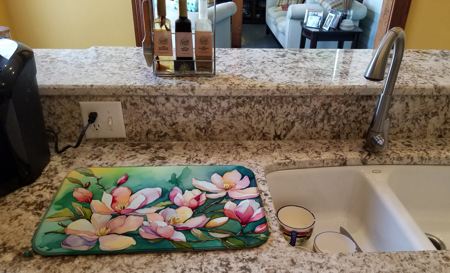 Louisiana Magnolias in Watercolor Dish Drying Mat