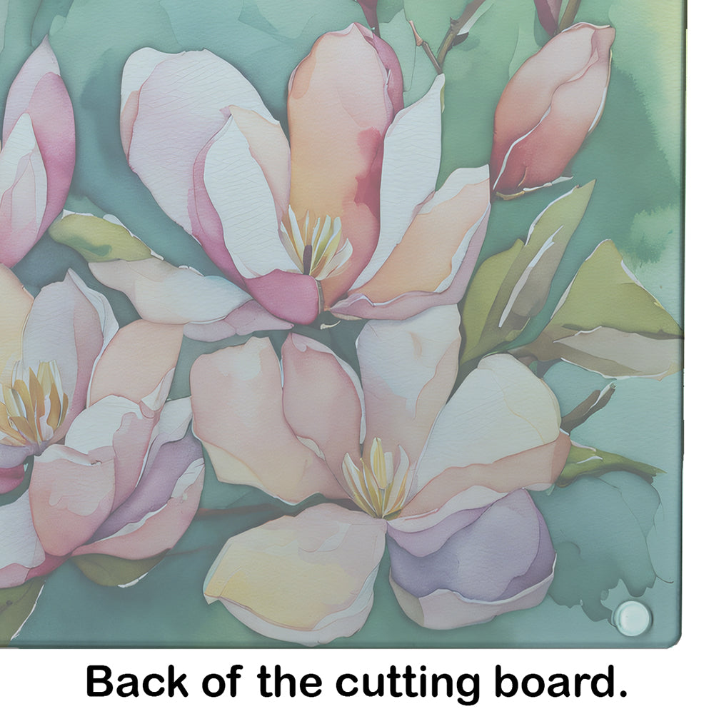 Louisiana Magnolias in Watercolor Glass Cutting Board