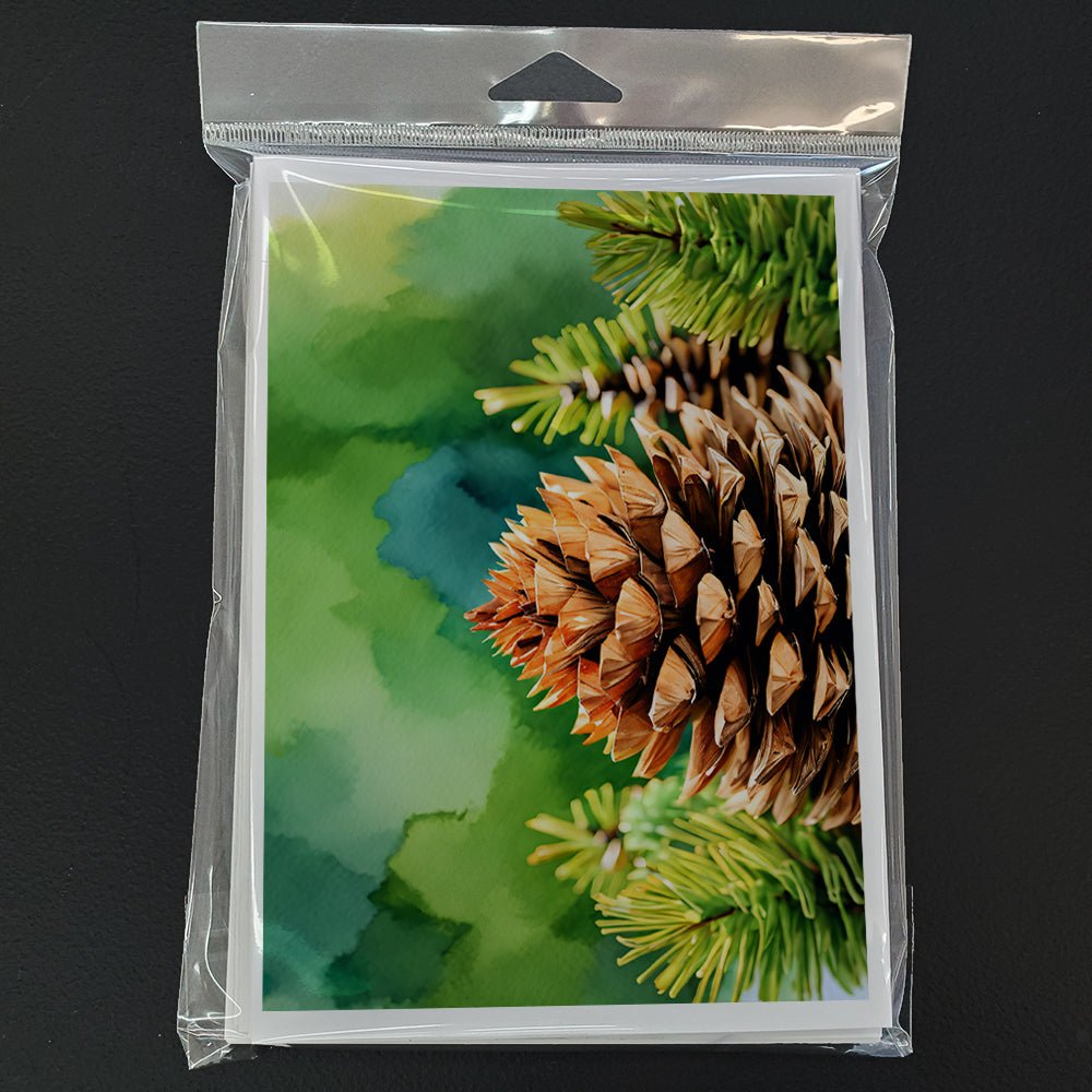 Maine White Pine Cone and Tassels in Watercolor Greeting Cards Pack of 8