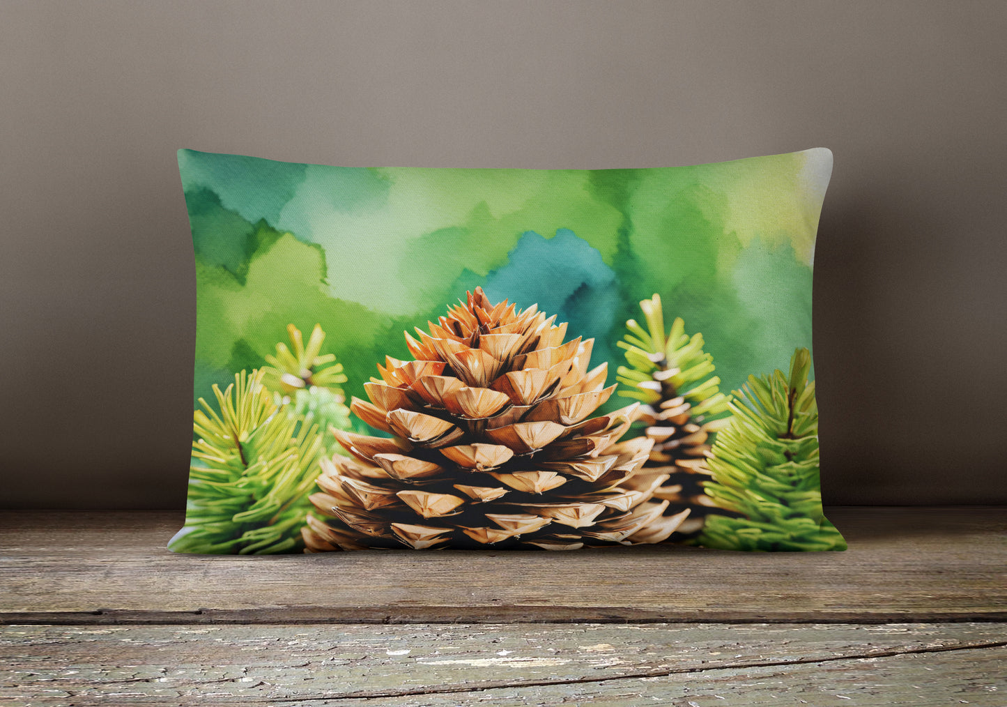 Maine White Pine Cone and Tassels in Watercolor Throw Pillow