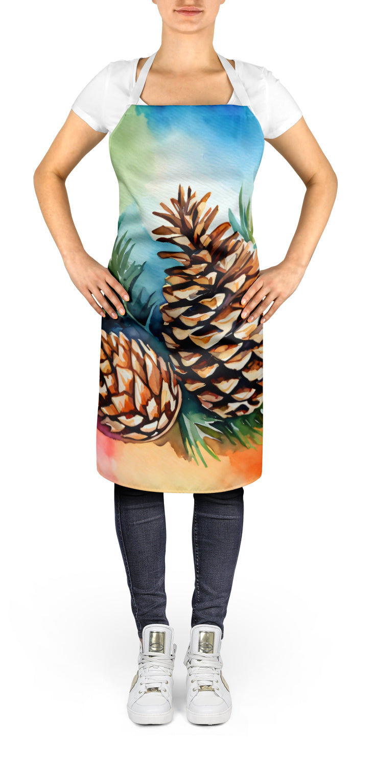 Maine White Pine Cone and Tassels in Watercolor Apron