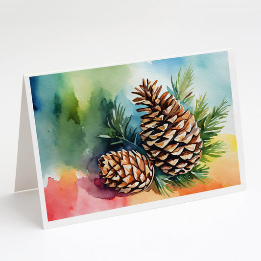 Buy this Maine White Pine Cone and Tassels in Watercolor Greeting Cards Pack of 8