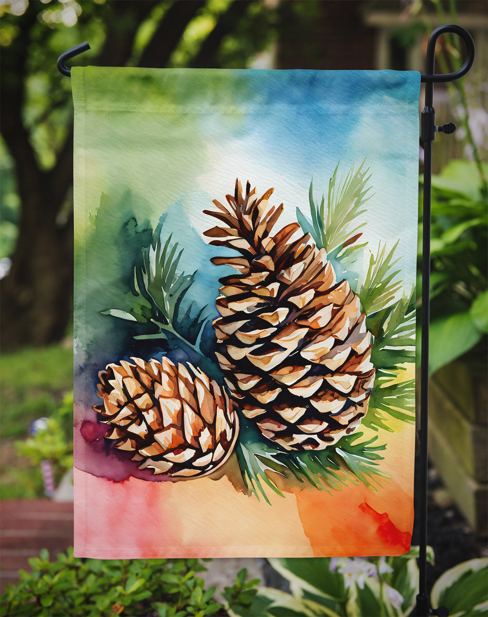 Maine White Pine Cone and Tassels in Watercolor Garden Flag