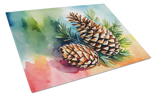 Buy this Maine White Pine Cone and Tassels in Watercolor Glass Cutting Board