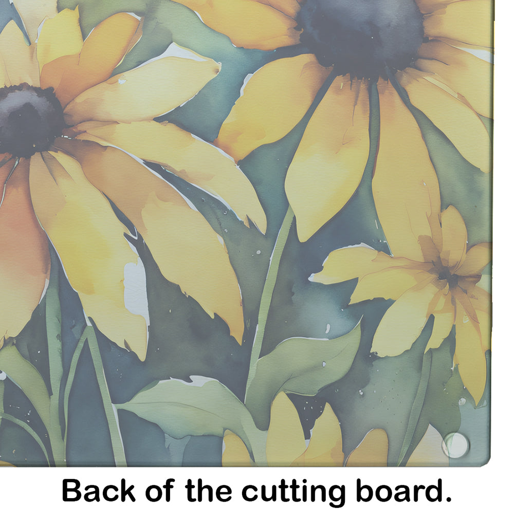 Maryland Black-Eyed Susans in Watercolor Glass Cutting Board